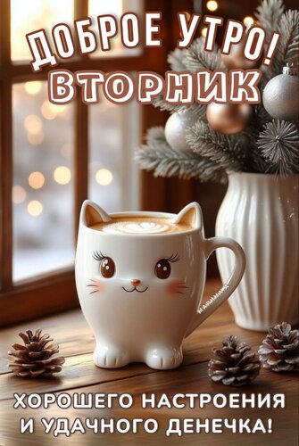 Открытка Доброе утро! Вторник. Хорошего настроения и удачного денечка!