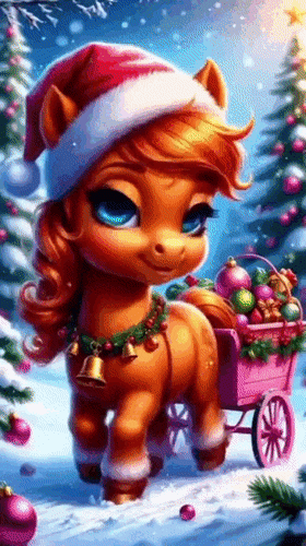 Анимированная открытка Я Лошадка, я скачу! К вам на праздник Новый год! Счастье в копытце принесу. Радость пусть в ваш дом