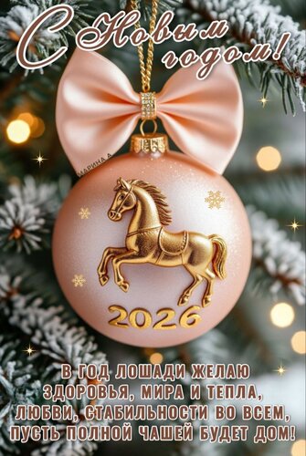 Открытка С Новым Годом! В ГОД Лошади Желаю Здоровья, МИРА И Тепла, Любви, Стабильности ВО ВСЕМ, Пусть Полной
