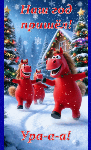Анимированная открытка Наш год пришёл! Ура-а-а!