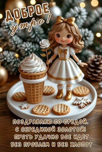 Открытка Доброе УТРО! Поздравляю СО Средой, С Срединой Золотой! Пусть Удачно ВСЕ ИДЕТ БЕЗ Проблем И БЕЗ Хлопо