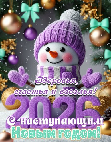 Открытка С наступающим Новым годом! 2026. Здоровья, счастья и веселья!
