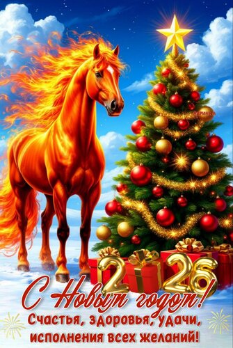 Открытка С Новым годом! Счастья, здоровья, удачи, исполнения всех желаний!