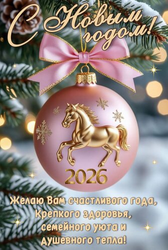 Открытка С Новым годом! Желаю вам счастливого года, крепкого здоровья, семейного уюта и душевного тепла!