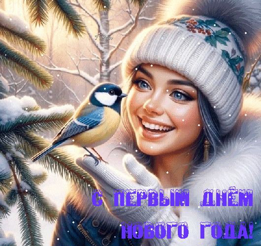 Анимированная открытка С первым днём Нового года!