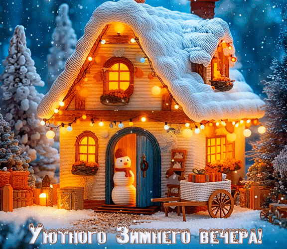 Анимированная открытка Уютного зимнего вечера!