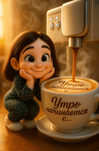 Анимированная открытка Утро начинается с...