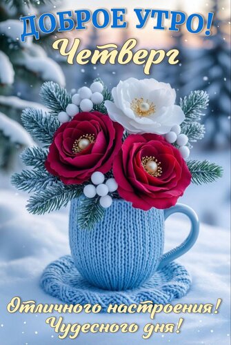 Открытка ДОБРОЕ УТРО! ЧЕТВЕРГ. ОТЛИЧНОГО НАСТРОЕНИЯ! ЧУДЕСНОГО ДНЯ!