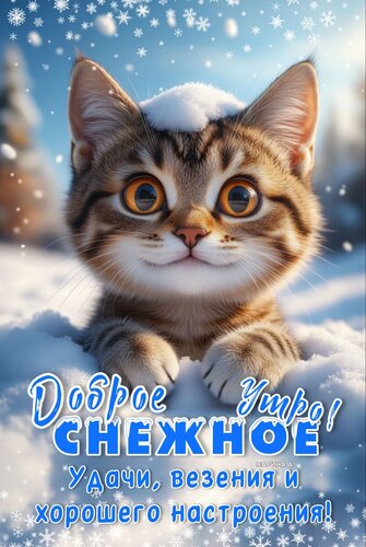 Открытка Доброе снежное утро! Удачи, везения и хорошего настроения!