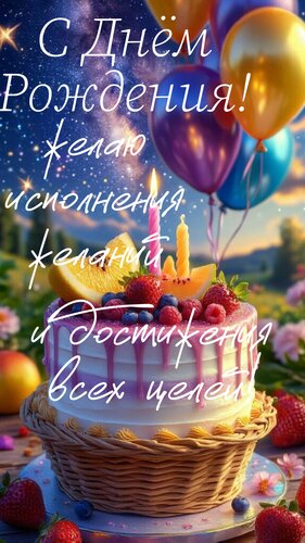 Открытка С днём рождения! Желаю исполнения желаний и достижения всех целей!