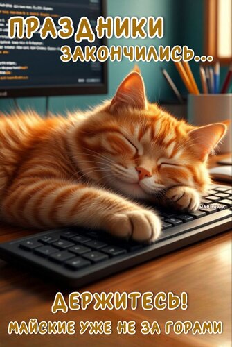 Открытка ПРАЗДНИКИ ЗАКОНЧИЛИСЬ... ДЕРЖИТЕСЬ! МАЙСКИЕ УЖЕ НЕ ЗА ГОРАМИ...