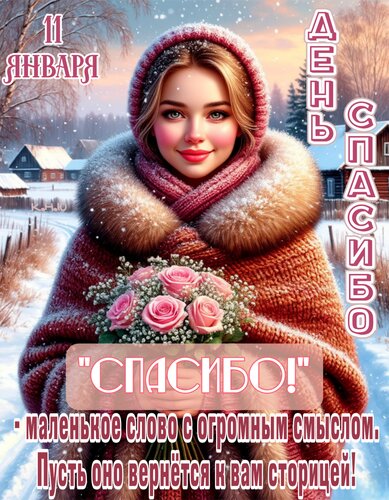 Открытка 11 января День Спасибо. Спасибо - маленькое слово с огромным смыслом...