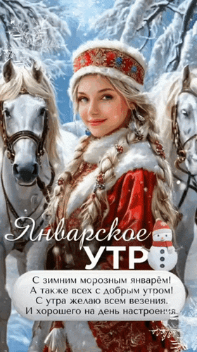 Анимированная открытка Январское утро! С зимним морозным январём! А также всех с добрым утром! С утра желаю всем везения.
