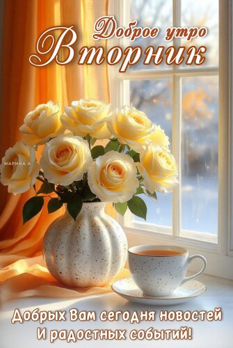 Открытка Доброе утро. Вторник. Добрых вам сегодня новостей и радостных событий!