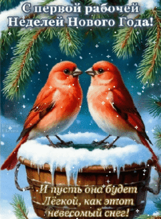 Анимированная открытка С ПЕРВОЙ РАБОЧЕЙ НЕДЕЛЕЙ НОВОГО ГОДА!