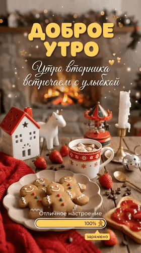 Анимированная открытка Доброе утро. Утро вторника встречаем с улыбкой. Отличное настроение...