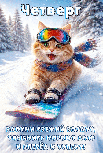 Анимированная открытка Четверг. Вдохни свежий воздух, улыбнись новому дню и вперёд к успеху!