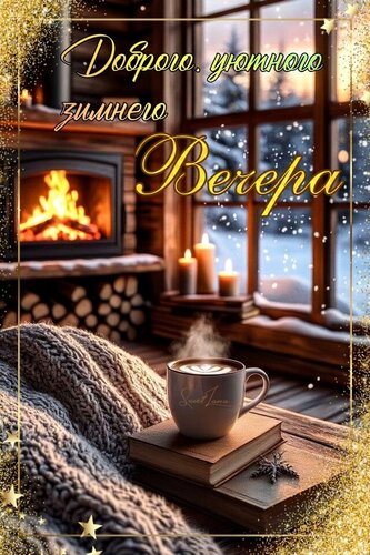 Открытка Доброго уютного зимнего вечера.