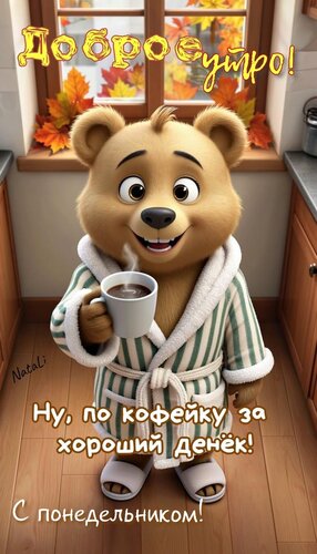 Открытка С добрым утром! Ну, по кофейку за хороший денёк! С понедельником!