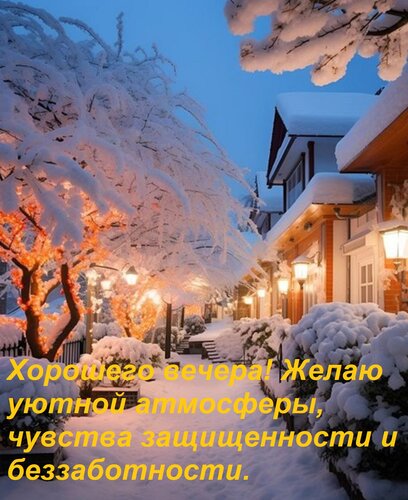 Открытка Хорошего вечера! Желаю уютной атмосферы, чувства защищенности и беззаботности.