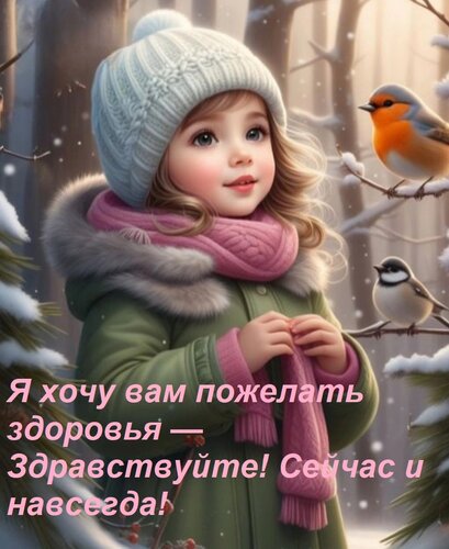 Открытка Я хочу вам пожелать здоровья — Здравствуйте! Сейчас и навсегда!