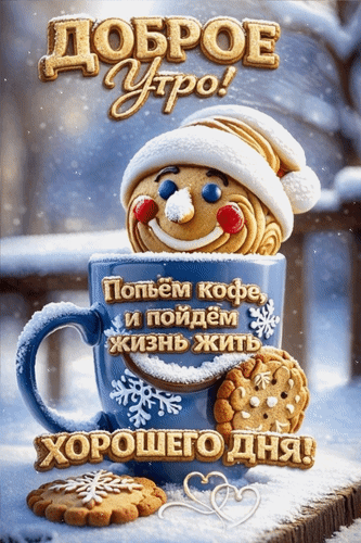 Анимированная открытка Доброе утро! Хорошего дня! Попьём кофе и пойдём жизнь жить