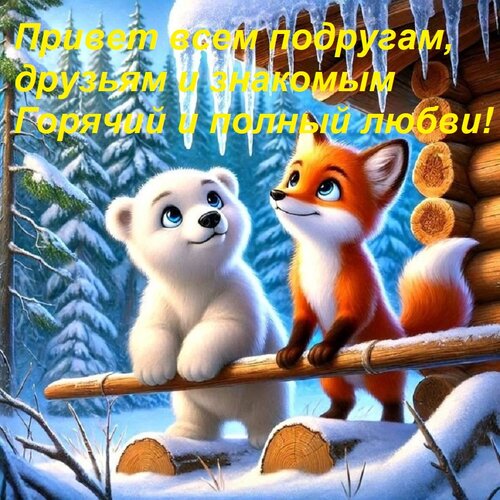 Открытка Привет всем подругам, друзьям и знакомым Горячий и полный любви!