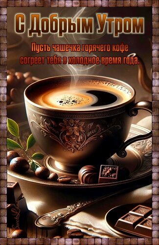Открытка Доброе утро. Пусть чашечка горячего кофе согреет тебя в холодное время года