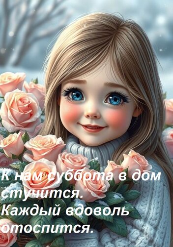 Открытка К нам суббота в дом стучится. Каждый вдоволь отоспится.