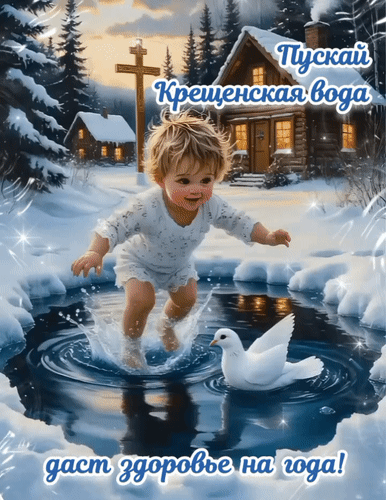 Анимированная открытка Пускай Крещенская вода даст здоровье на года!