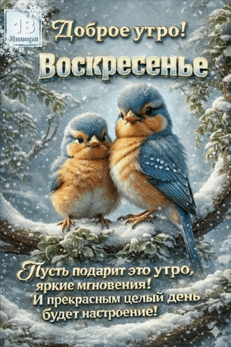 Анимированная открытка 18 января Воскресенье. Доброе утро! Пусть подарит это утро яркие мгновения! И прекрасным целый день