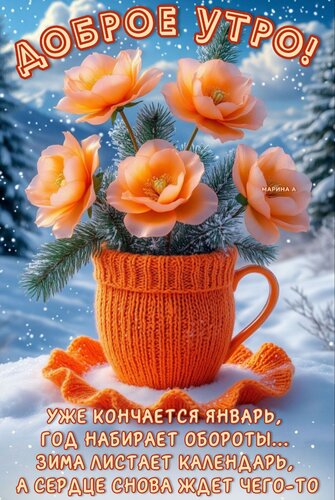 Открытка Доброе утро! Уже кончается январь, год набирает обороты... Зима листает календарь, а сердце снова ждет чего-то