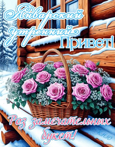 Открытка Январский утренний привет. Роз замечательных букет.