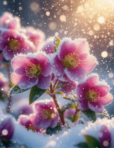 Анимированная открытка Зима. Цветы.