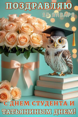 Открытка 25 ЯНВАРЯ. ПОЗДРАВЛЯЮ С ДНЕМ СТУДЕНТА И ТАТЬЯНИНЫМ ДНЕМ!