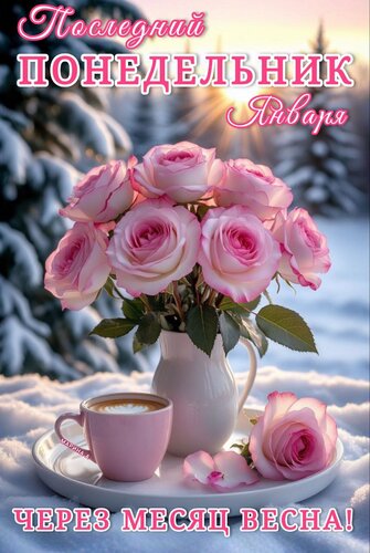 Открытка ПОСЛЕДНИЙ ПОНЕДЕЛЬНИК ЧЕРЕЗ МЕСЯЦ ВЕСНА!