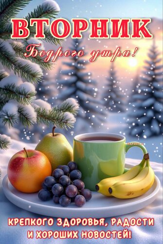 Открытка ВТОРНИК. БОДРОГО УТРА! КРЕПКОГО ЗДОРОВЬЯ, РАДОСТИ И ХОРОШИХ НОВОСТЕЙ!