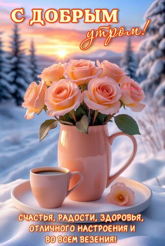 Открытка С ДОБРЫМ УТРОМ! СЧАСТЬЯ, РАДОСТИ, ЗДОРОВЬЯ, ОТЛИЧНОГО НАСТРОЕНИЯ И ВО ВСЕМ ВЕЗЕНИЯ!