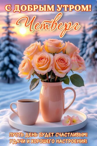 Открытка С добрым утром! Четверг. Пусть день будет счастливым! Удачи и хорошего настроения!