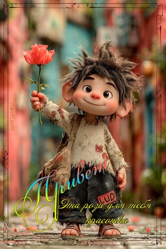 Открытка Привет. Эта роза для тебя красотка