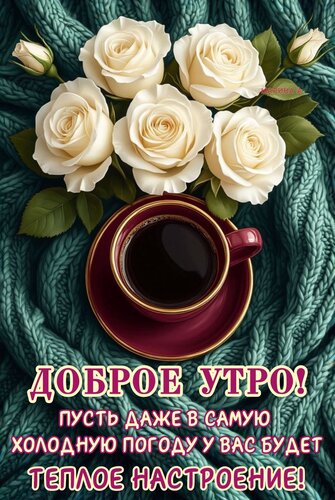 Открытка ДОБРОЕ УТРО! ПУСТЬ ДАЖЕ В САМУЮ ХОЛОДНУЮ ПОГОДУ У ВАС БУДЕТ ТЕПЛОЕ НАСТРОЕНИЕ!