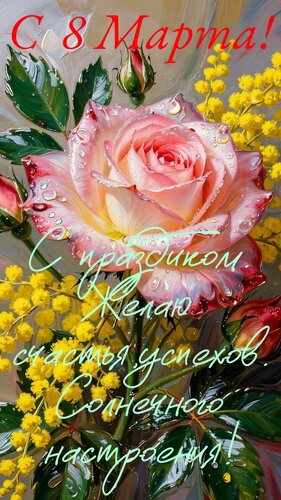 Открытка 8 марта с праздником, желаю счастья, успехов