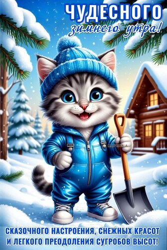 Открытка ЧУДЕСНОГО ЗИМНЕГО УТРА! СКАЗОЧНОГО НАСТРОЕНИЯ, СНЕЖНЫХ КРАСОТ И ЛЕГКОГО ПРЕОДОЛЕНИЯ СУГРОБОВ ВЫСОТ!
