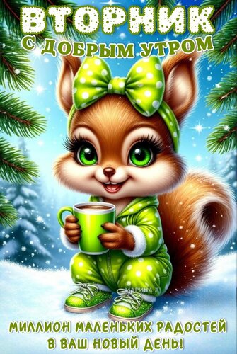 Открытка ВТОРНИК. С ДОБРЫМ УТРОМ! МИЛЛИОН МАЛЕНЬКИХ РАДОСТЕЙ В ВАШ НОВЫЙ ДЕНЬ!