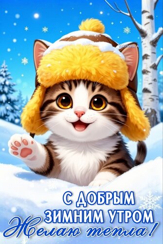 Открытка С добрым зимним утром! Желаю тепла!