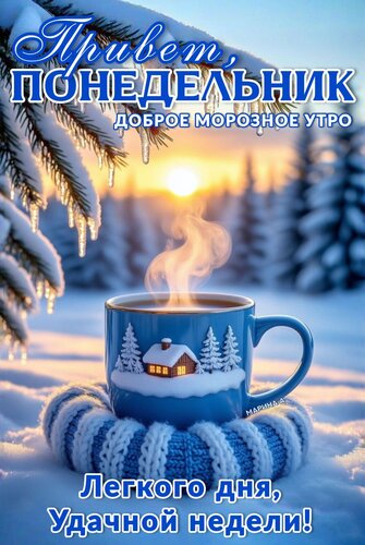 Открытка ПРИВЕТ, ПОНЕДЕЛЬНИК. ДОБРОЕ МОРОЗНОЕ УТРО! ЛЕГКОГО ДНЯ,УДАЧНОЙ НЕДЕЛИ!