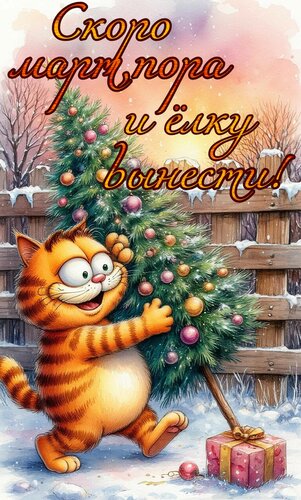 Открытка Скоро март, пора ёлку вынести!