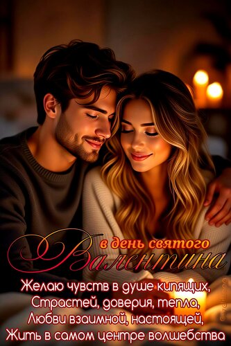 Открытка Желаю чувств в душе кипящих, страстей, доверия, тепла, любви взаимной, настоящей.