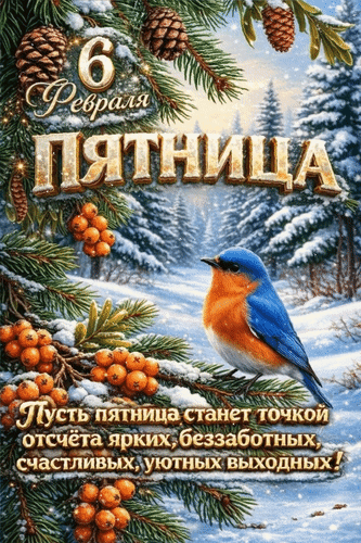 Анимированная открытка 6 февраля Пятница Пусть пятница станет точкой отсчёта ярких, беззаботных. счастливых, уютных выходны