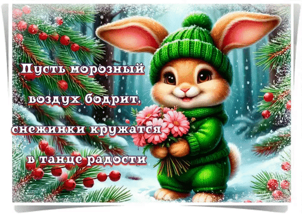 Анимированная открытка Пусть морозный воздух бодрит, снежинки кружатся в танце радости.